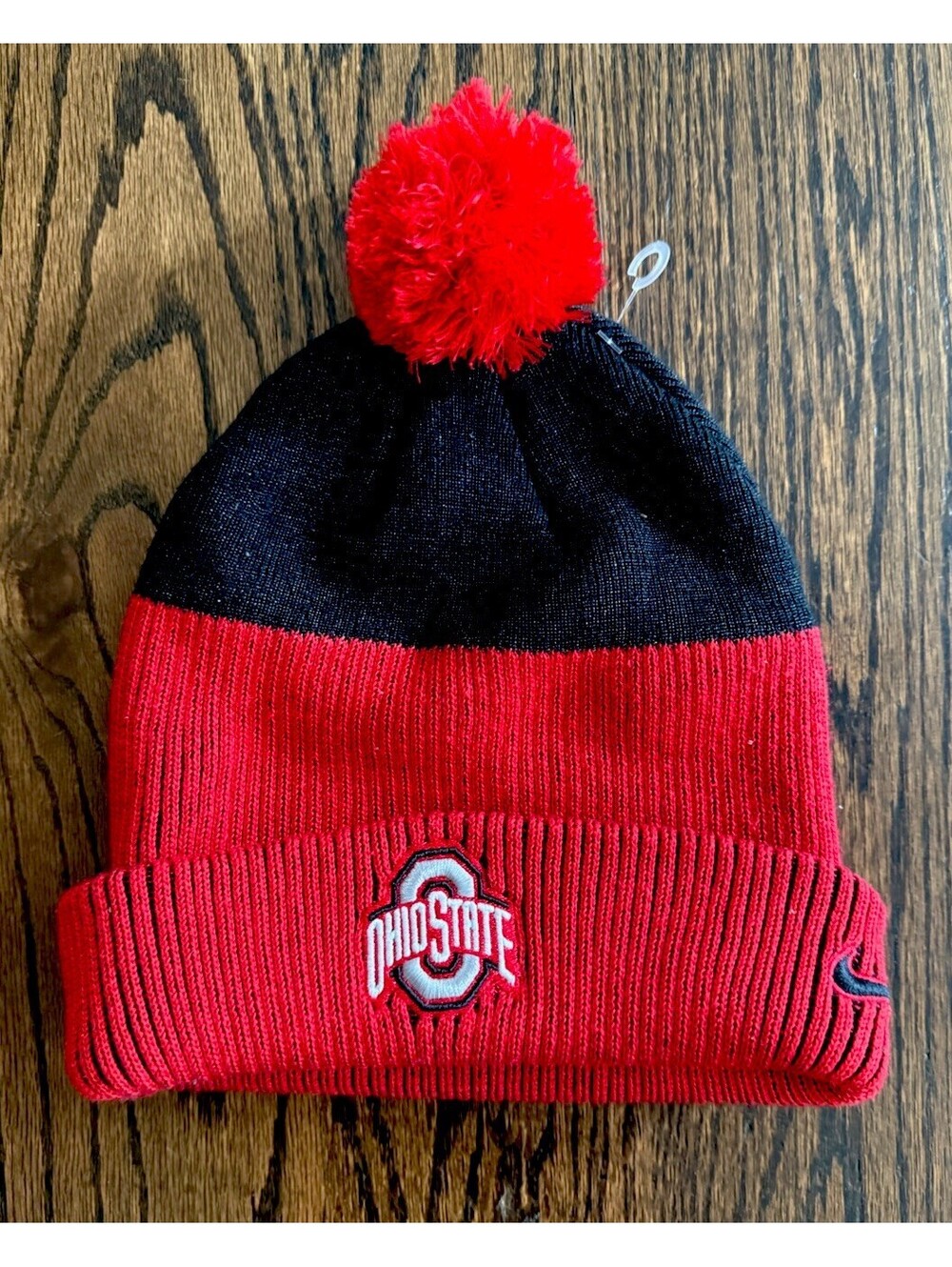 Nike Ohio State Buckeyes Pom Beanie Knit Hat Red Black NCAA OSFM NWT